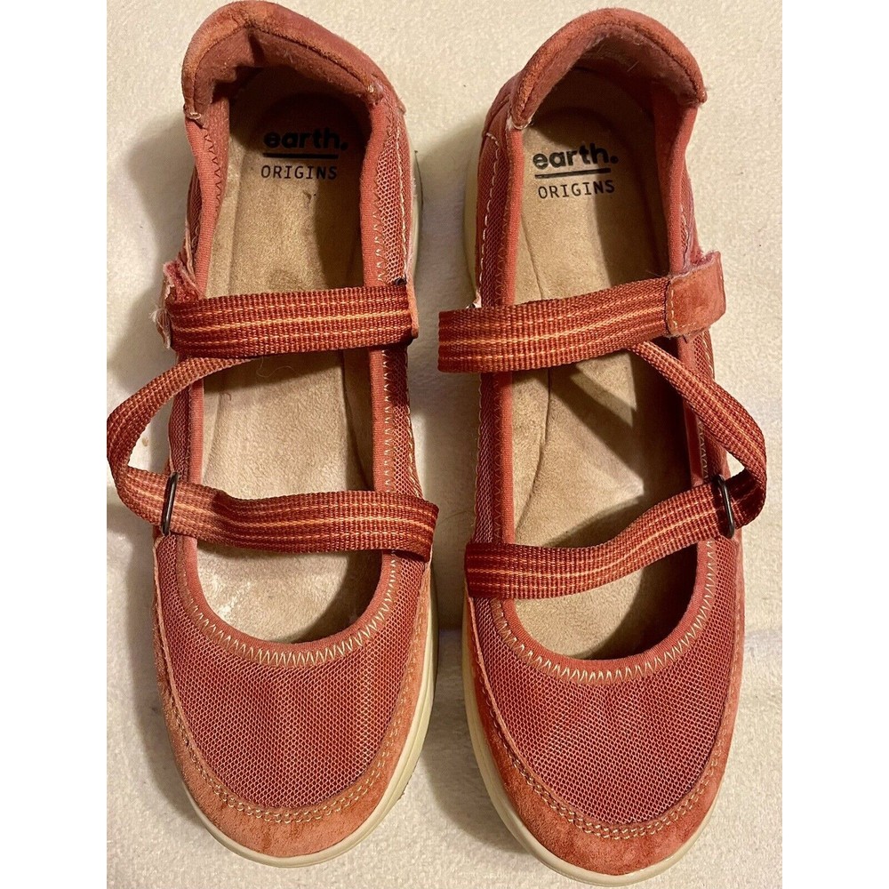 Earth Origins Eclipse Elle Salmon Mary Jane Suede Hook Loop Shoes Women's Size 6